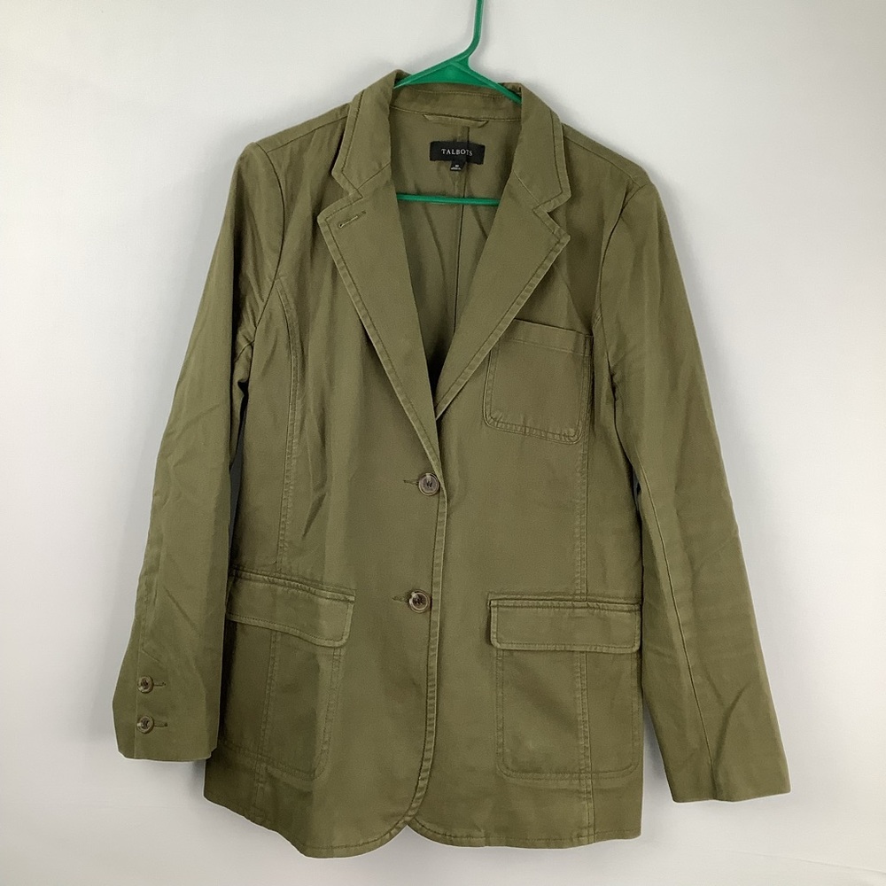 Talbots Casual Washed Women's Blazer size 10‎ olive color jacket